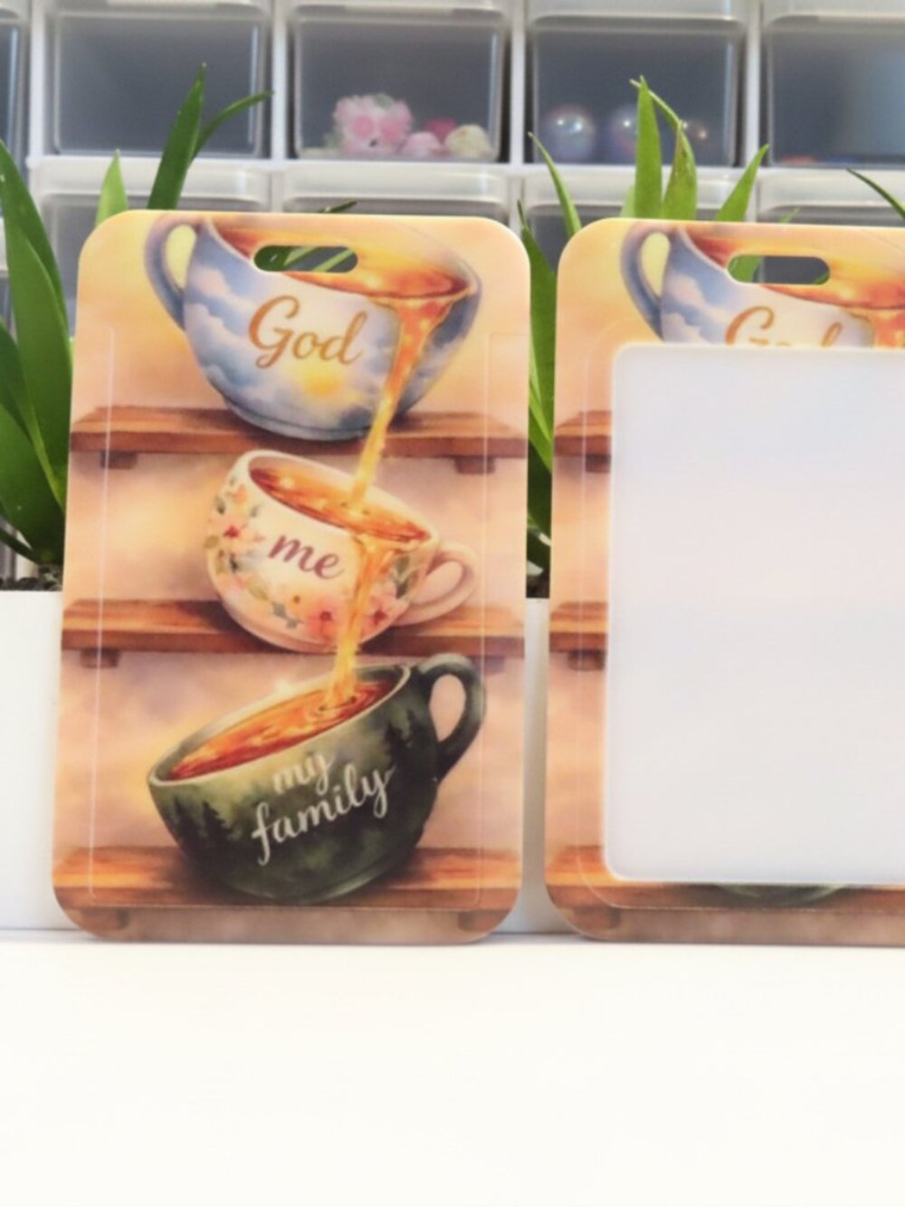 God, Me, & My Family Teacup Overflow Badge Holder